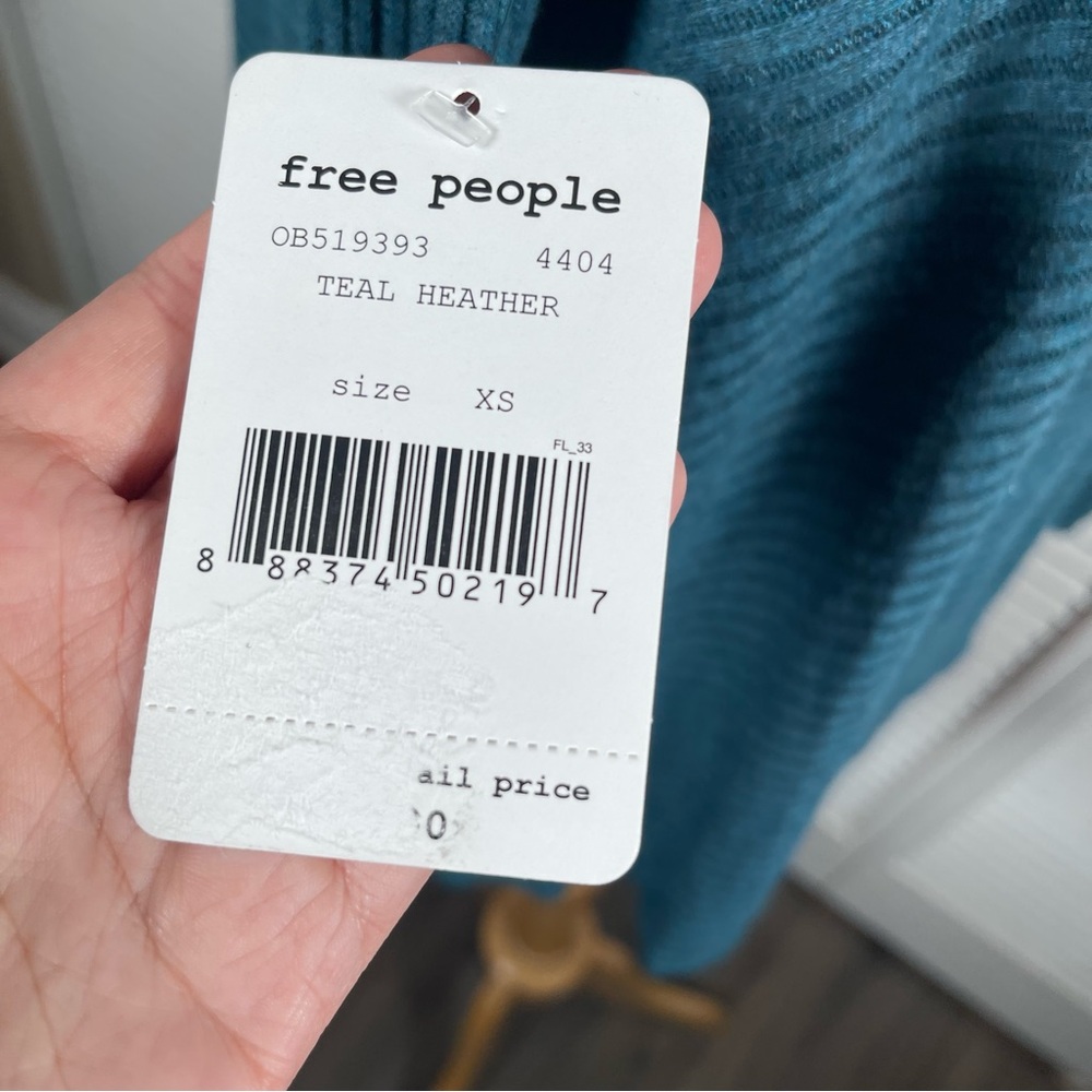 💙 Free People “We The Free” Ribbed Cowl Neck Top – Teal Heather - Picture 6 of 12